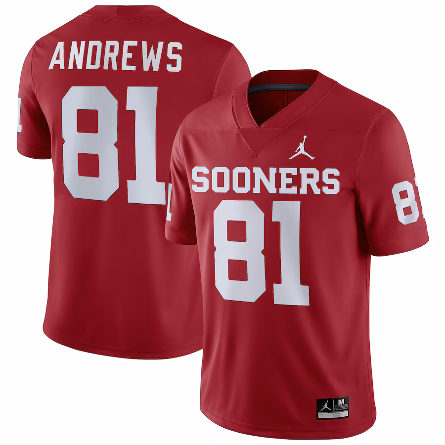 Men's Jordan Brand Mark Andrews Crimson Oklahoma Sooners Player Game Jersey - Jersey