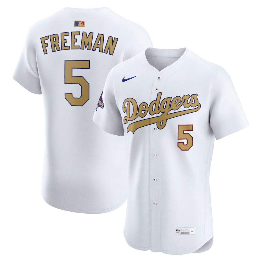 Men's Los Angeles Dodgers Freddie Freeman Nike White 2025 Gold Collection Elite Jersey - Jersey