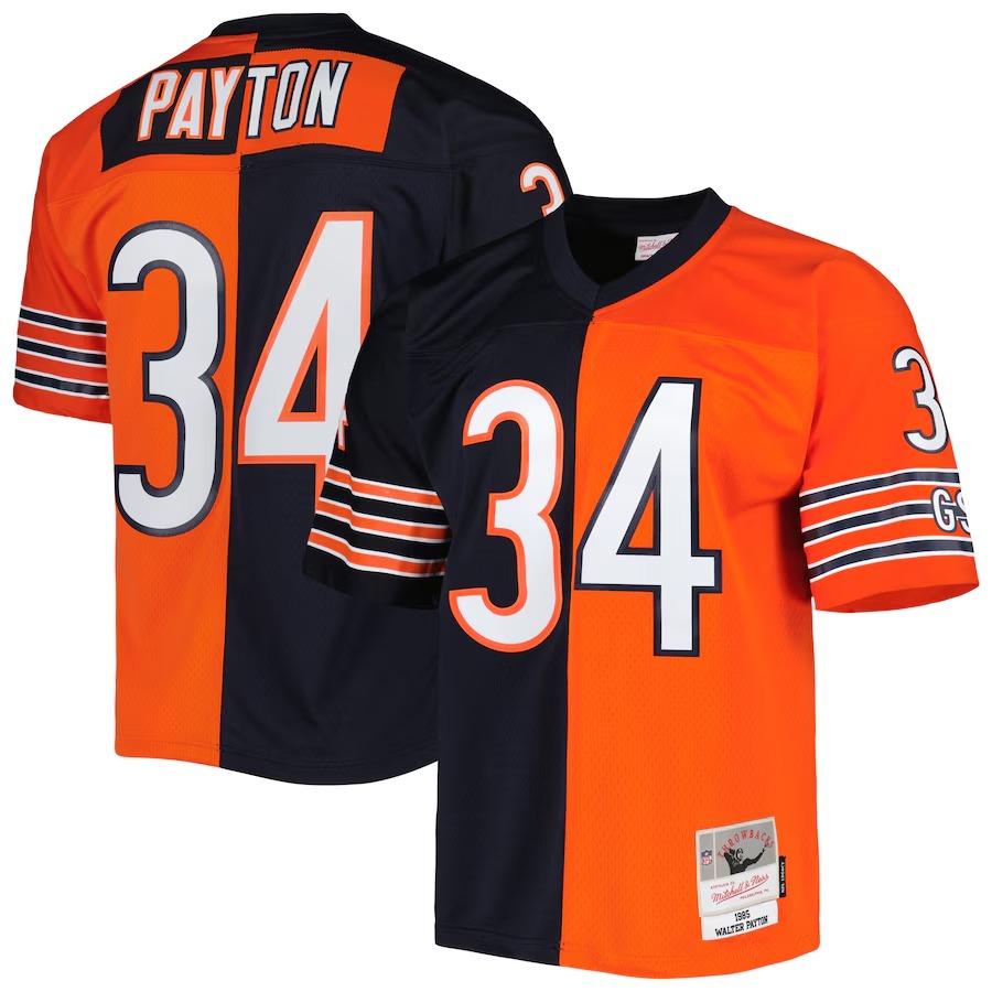 Men's Chicago Bears Walter Payton Mitchell & Ness Navy/Orange 1985 Split Legacy Replica Jersey - Jersey