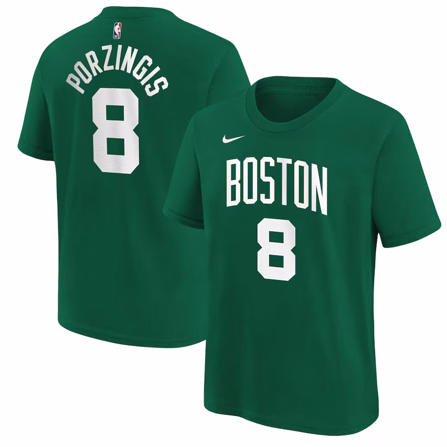 Youth Boston Celtics Kristaps Porzingis Nike Kelly Green Icon Name & Number T-Shirt - Jersey