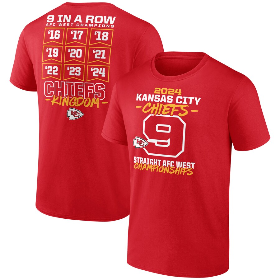 Men's Kansas City Chiefs Red Nine-Straight AFC West Division Champions T-Shirt - Jersey