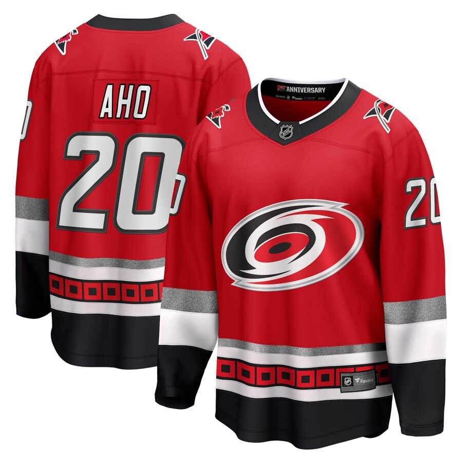 Men's Carolina Hurricanes Sebastian Aho Fanatics Branded Red 25th Anniversary Premier Breakaway Player Jersey - Jersey