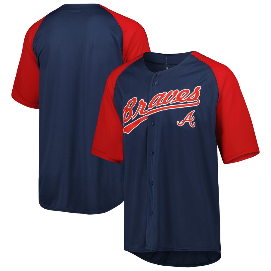 Men's Atlanta Braves Stitches Navy Button-Down Raglan Fashion Jersey - Jersey
