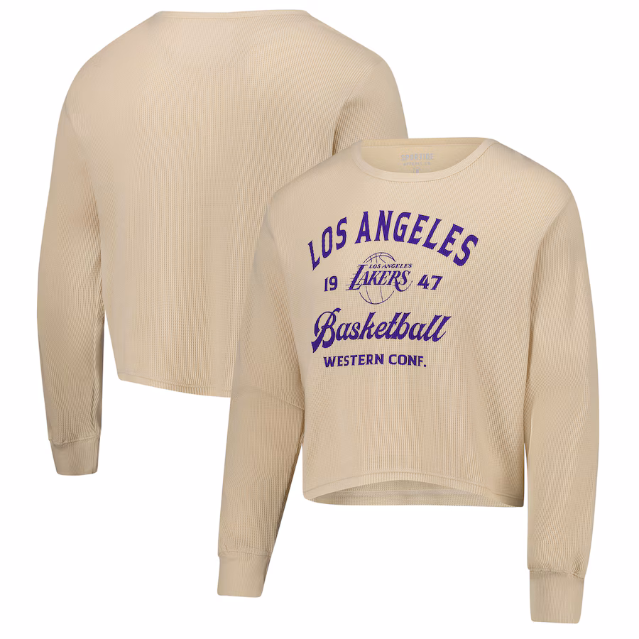 Unisex Los Angeles Lakers Sportiqe Cream High Country Collection Cullen Waffle Knit Long Sleeve T-Shirt - Jersey