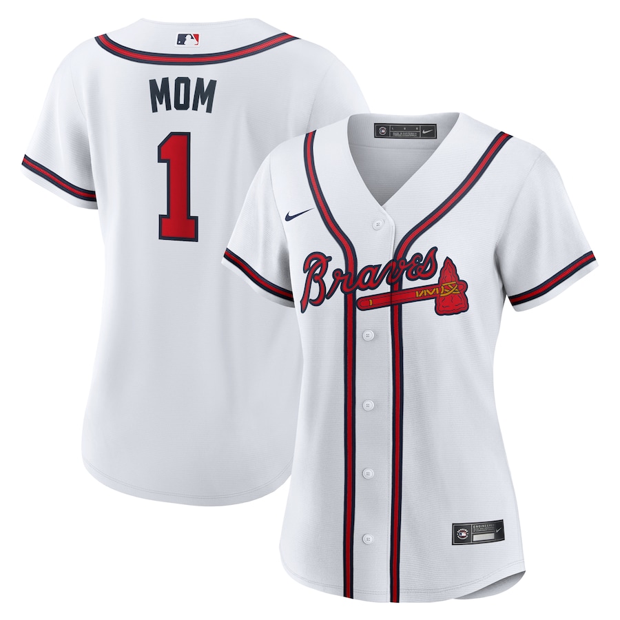 Women's Atlanta Braves Nike White #1 Mom Home Replica Jersey - Jersey