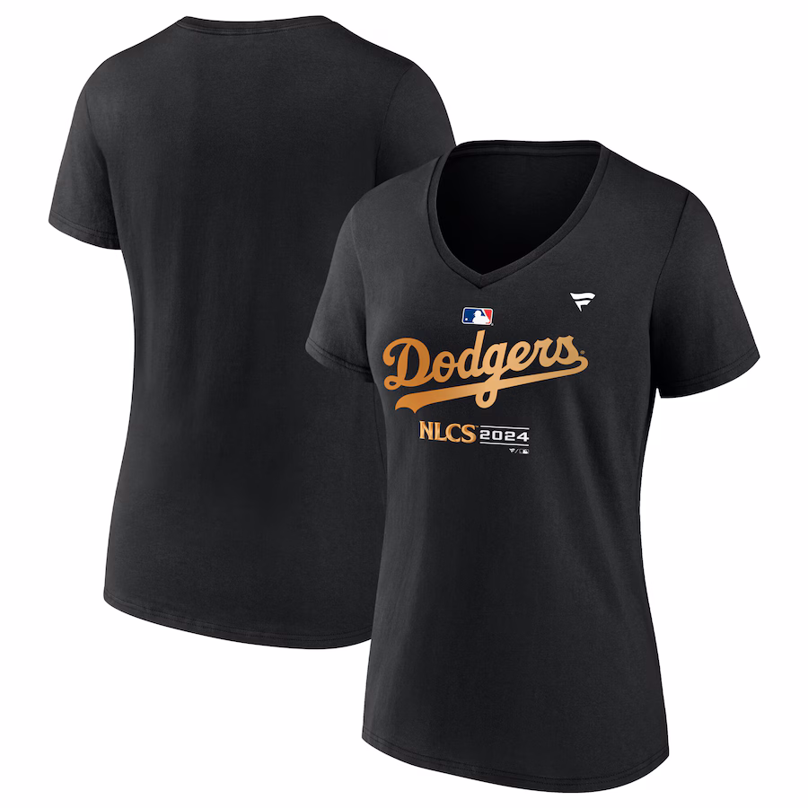 Women's Los Angeles Dodgers Fanatics Black 2024 National League Division Series Champions Locker Room V-Neck T-Shirt - Jersey