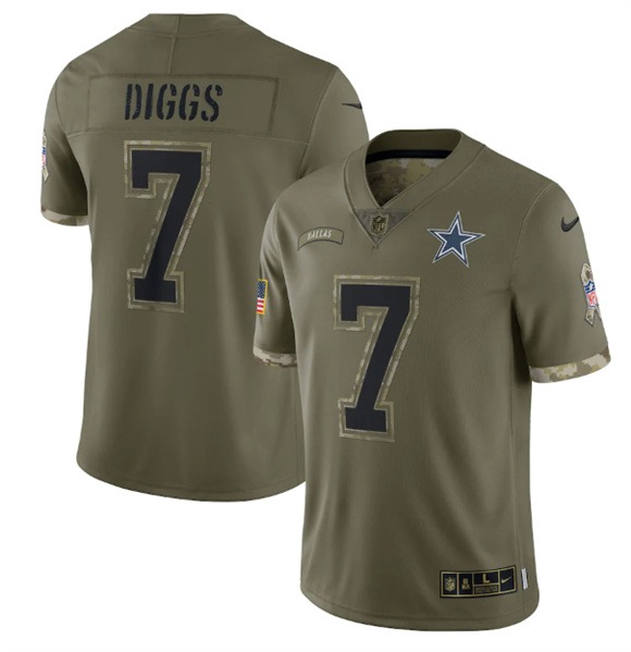 Men's Dallas Cowboys #7 Trevon Diggs 2022 Olive Salute To Service Limited Stitched Jersey - Jersey
