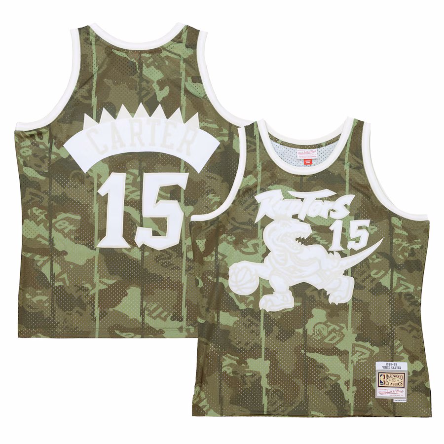 Men's Toronto Raptors Vince Carter Mitchell & Ness Camo Hardwood Classics 1998/99 Ghost Green Swingman Jersey - Jersey