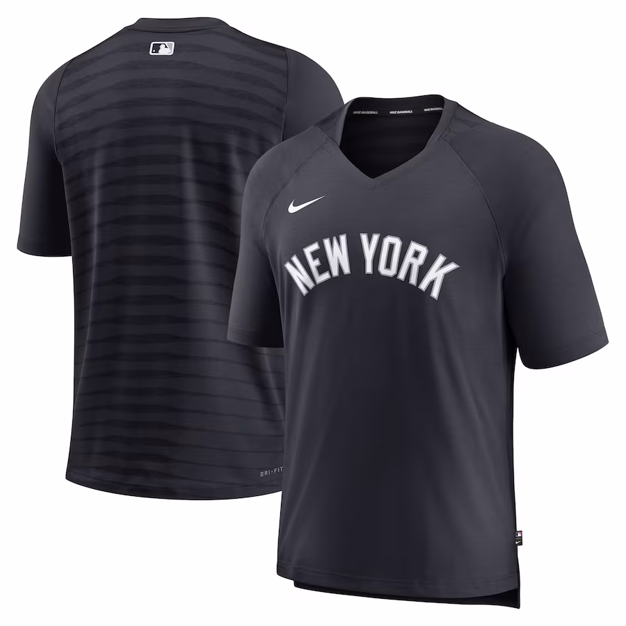 Men's New York Yankees Nike Navy Authentic Collection Pregame Raglan Performance V-Neck T-Shirt - Jersey