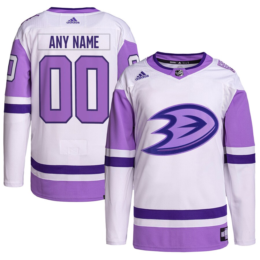 Men's Anaheim Ducks adidas White/Purple Hockey Fights Cancer Primegreen Authentic Custom Jersey - Jersey