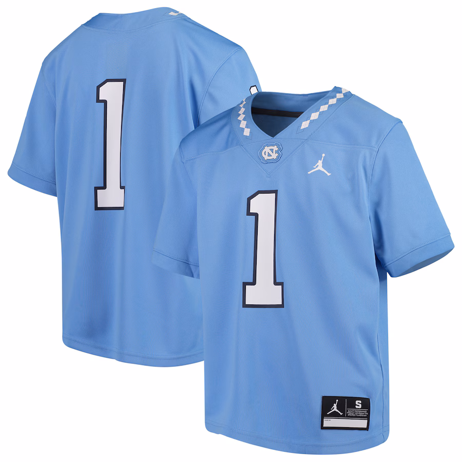 Youth Jordan Brand #1 Carolina Blue North Carolina Tar Heels Team Replica Football Jersey - Jersey