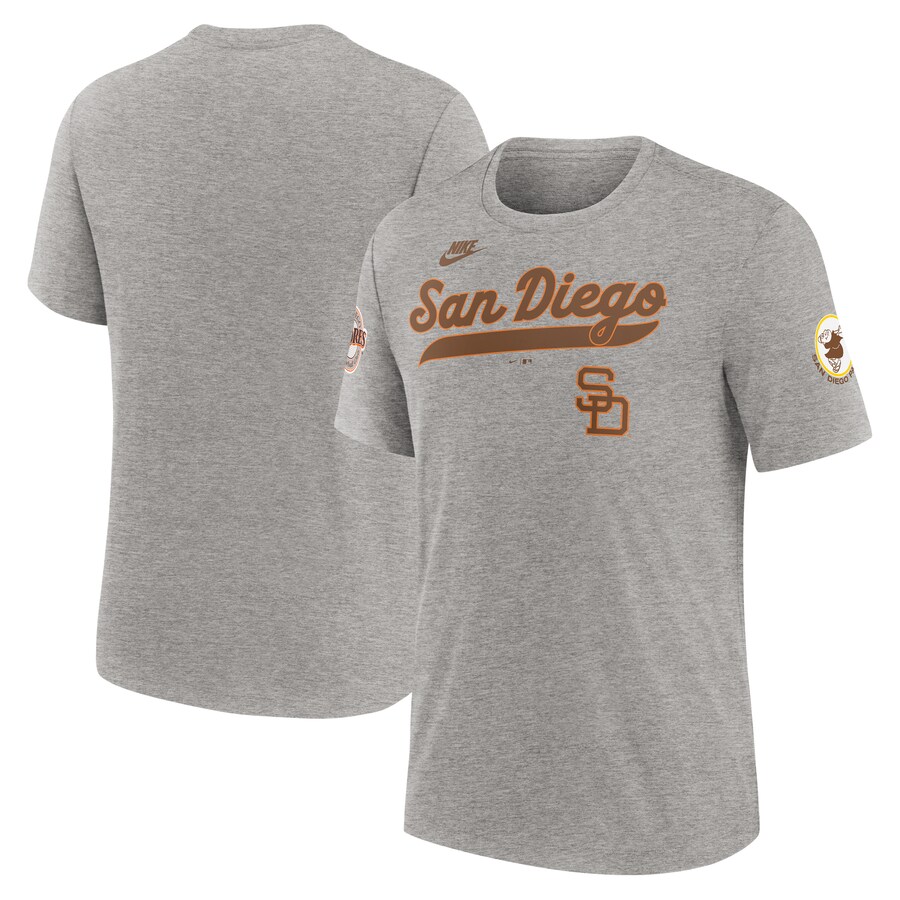 Men's San Diego Padres Nike Heather Gray Cooperstown Collection Eras Tri-Blend T-Shirt - Jersey