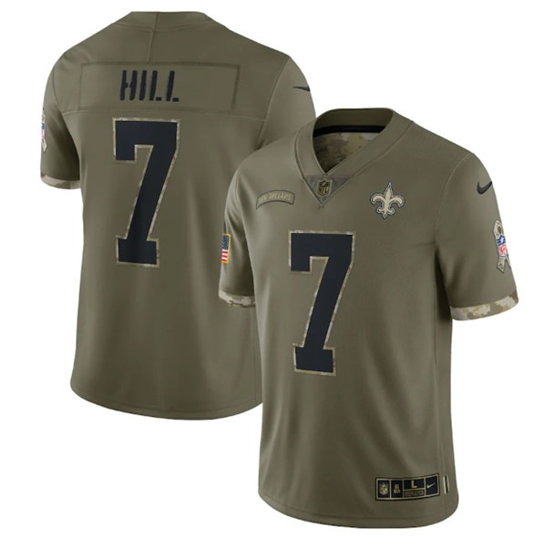 Men's New Orleans Saints #7 Taysom Hill 2022 Olive Salute To Service Limited Stitched Jersey - Jersey