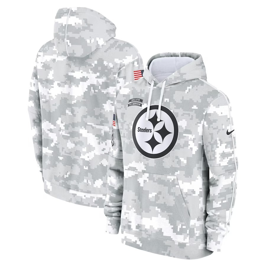 Men's Pittsburgh Steelers Nike Arctic Camo 2024 Salute to Service Club Fleece Pullover Hoodie - Jersey