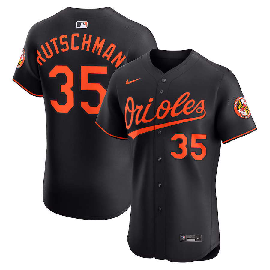 Men's Baltimore Orioles Adley Rutschman Nike Black Alternate Elite Jersey - Jersey