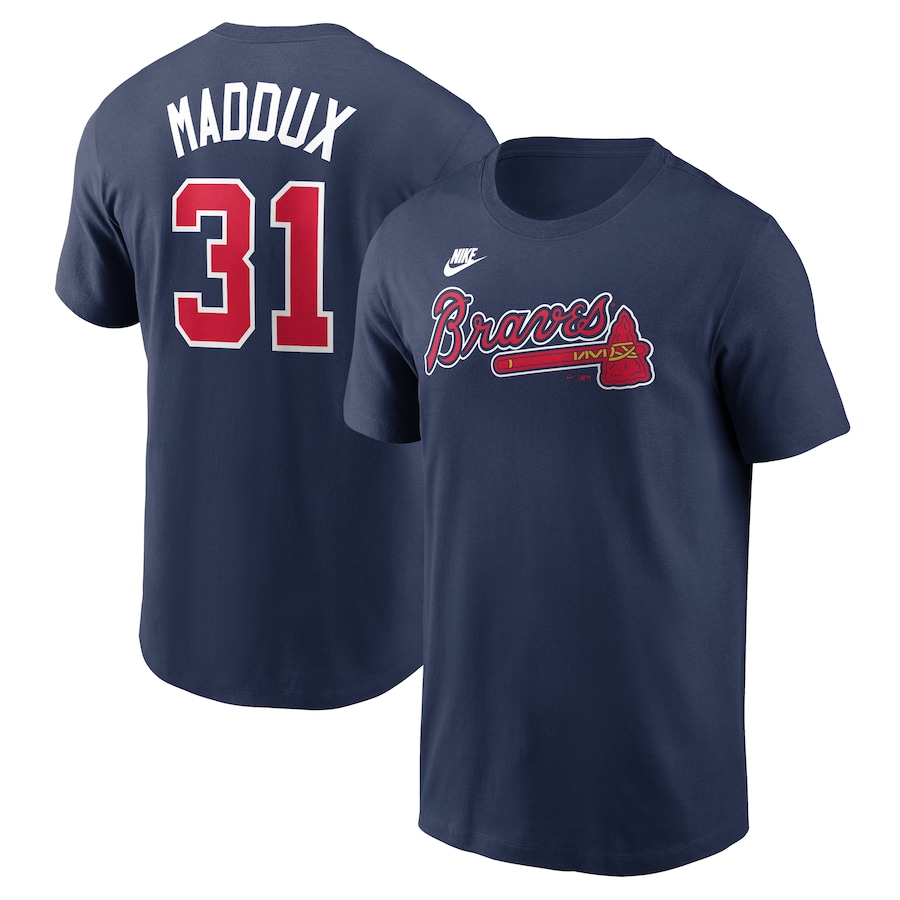 Men's Atlanta Braves Greg Maddux Nike Navy Fuse Name & Number T-Shirt - Jersey