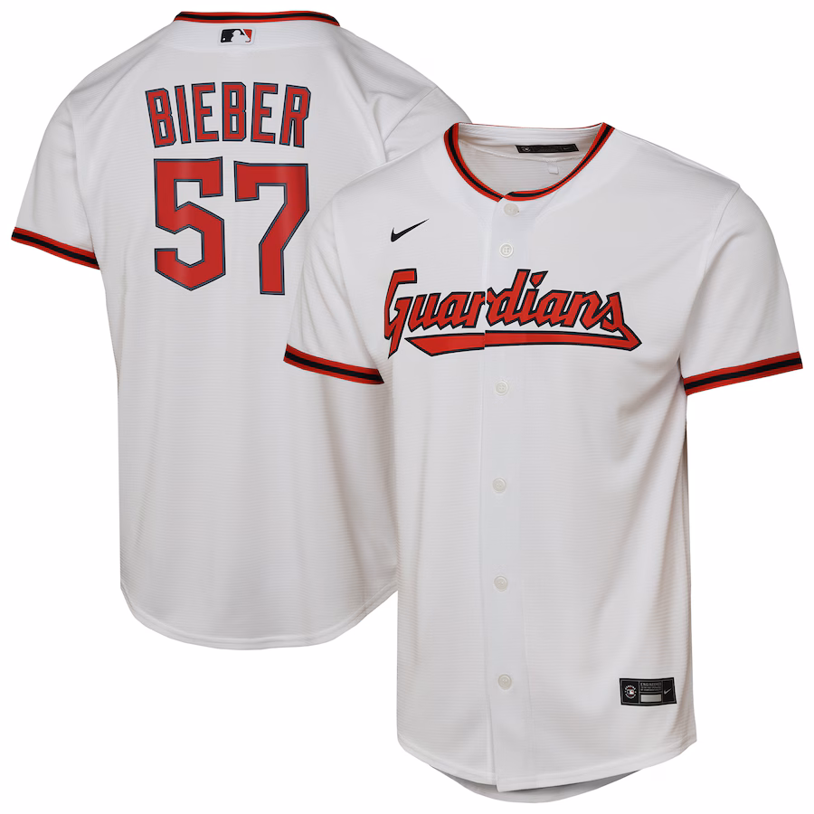 Youth Cleveland Guardians Shane Bieber Nike White Home Replica Player Jersey - Jersey