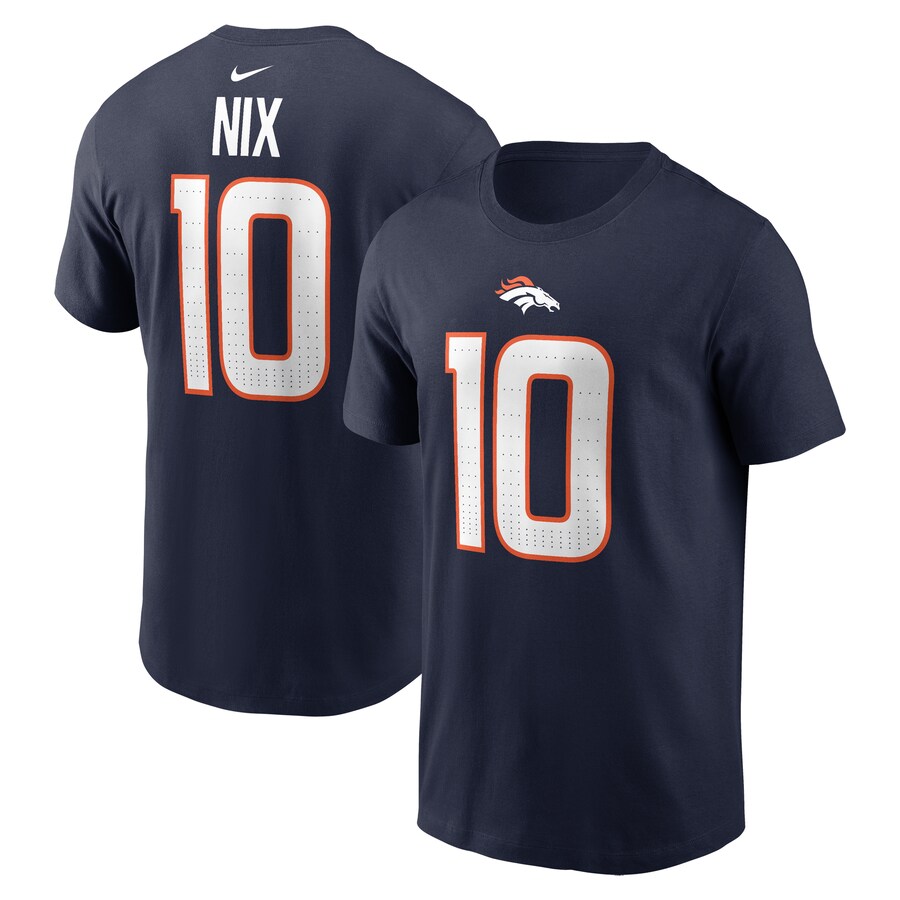 Men's Denver Broncos Bo Nix Nike Navy Player Name & Number T-Shirt - Jersey