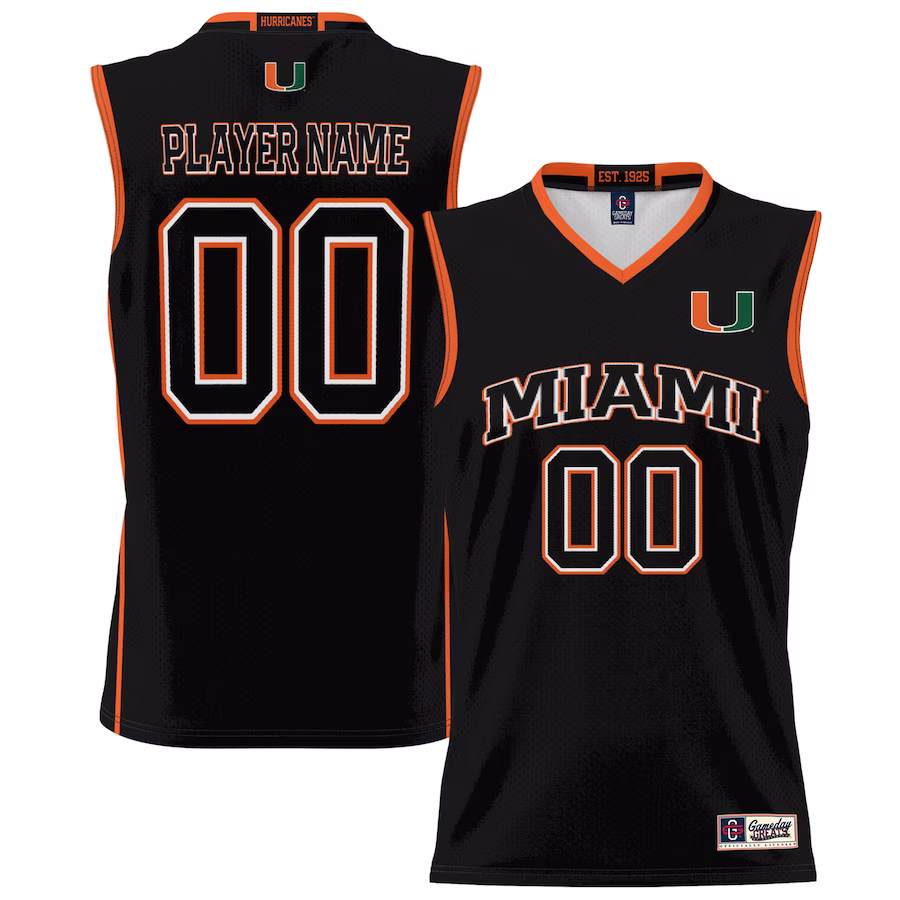 Miami Hurricanes GameDay Greats Unisex NIL Pick-A-Player Lightweight Basketball Jersey - Black - Jersey