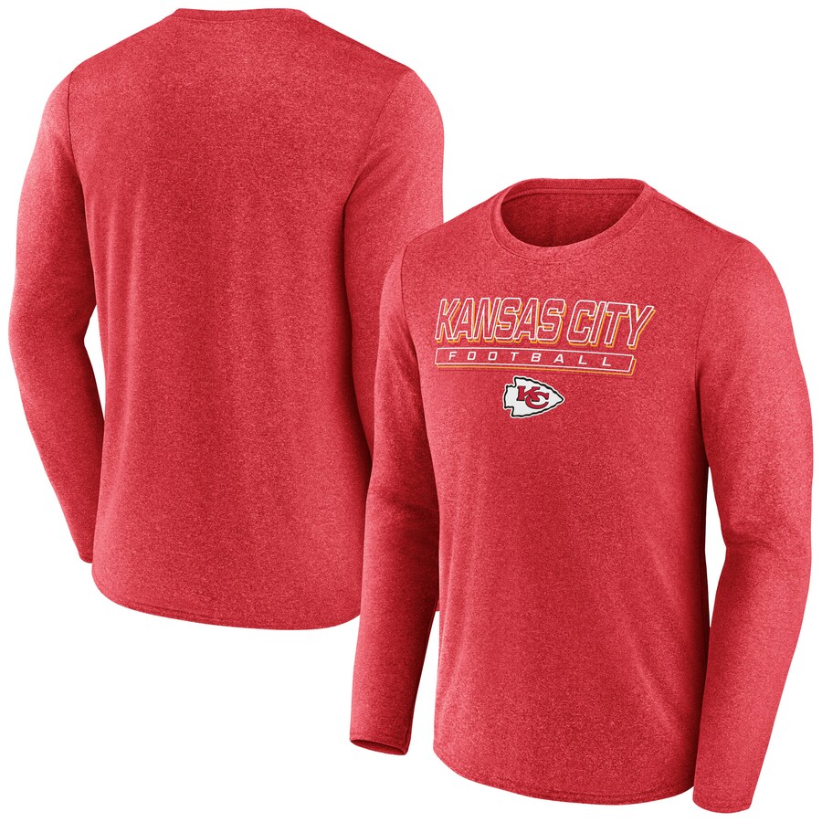 Men's Kansas City Chiefs  Fanatics Heather Red Fundamentals Long Sleeve T-Shirt - Jersey