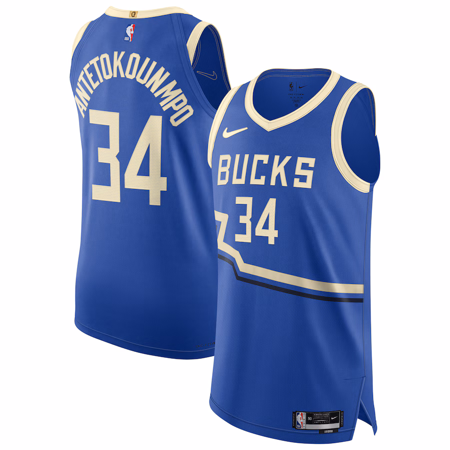 Men's Milwaukee Bucks Giannis Antetokounmpo Nike Royal 2024/25 Authentic Player Jersey - City Edition - Jersey