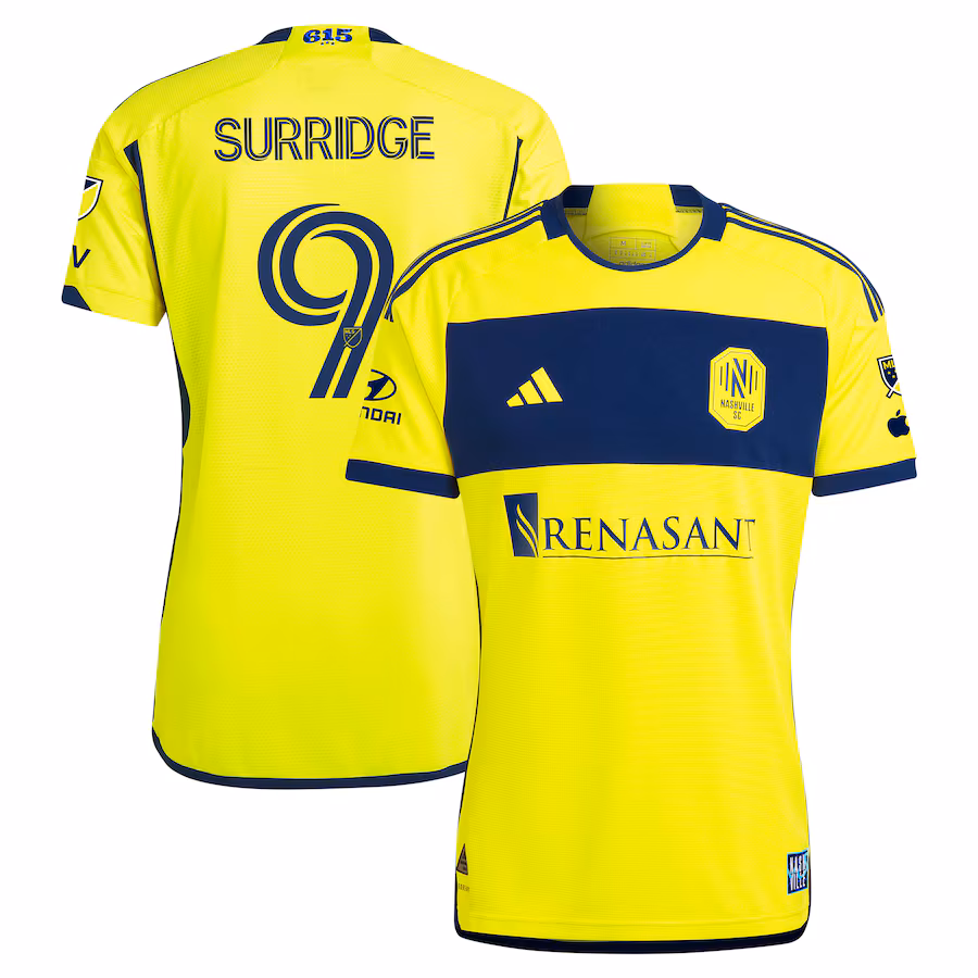 Men's Nashville SC Sam Surridge adidas Yellow 2024 The 615 Kit Authentic Player Jersey - Jersey