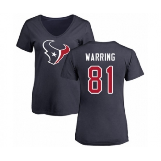Football Women's Houston Texans #81 Kahale Warring Navy Blue Name & Number Logo T-Shirt - Jersey