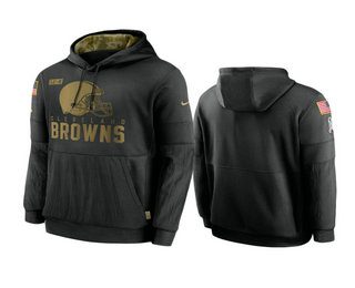 Men's Cleveland Browns Black 2020 Salute to Service Sideline Performance Pullover Hoodie - Jersey