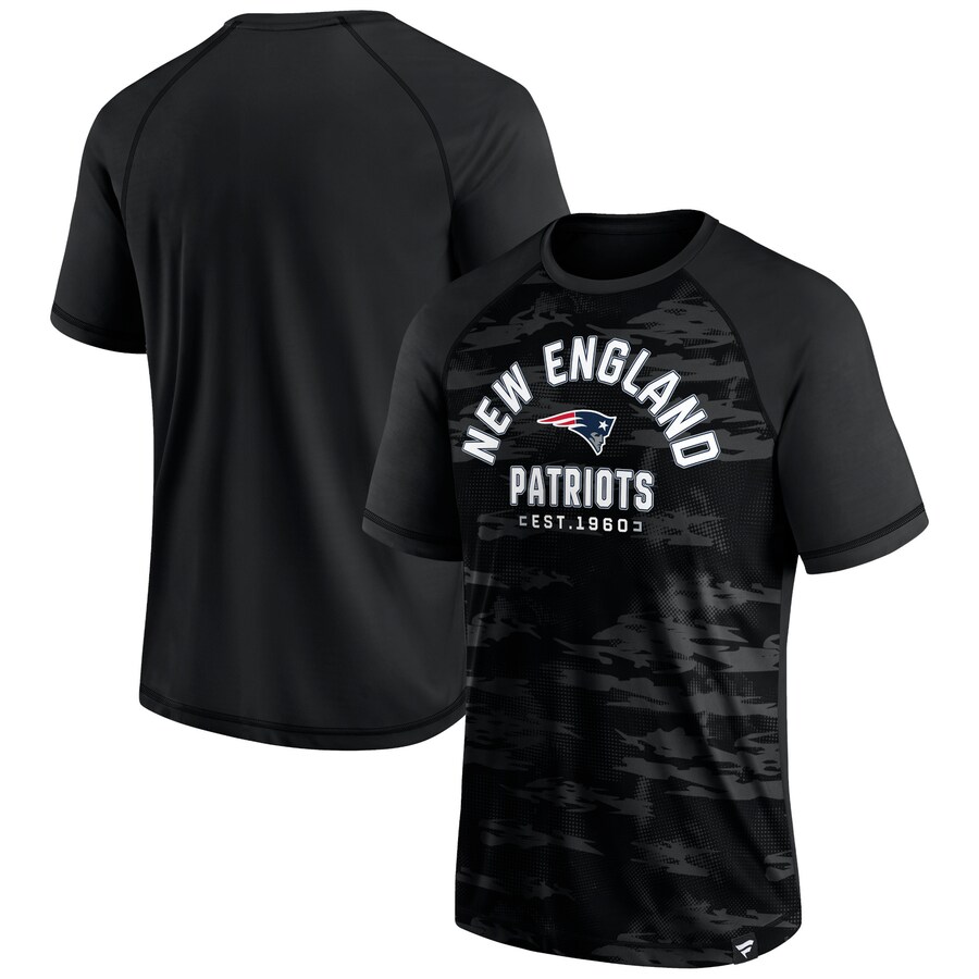 Men's New England Patriots Fanatics Blackout Hail Mary Raglan T-Shirt - Jersey
