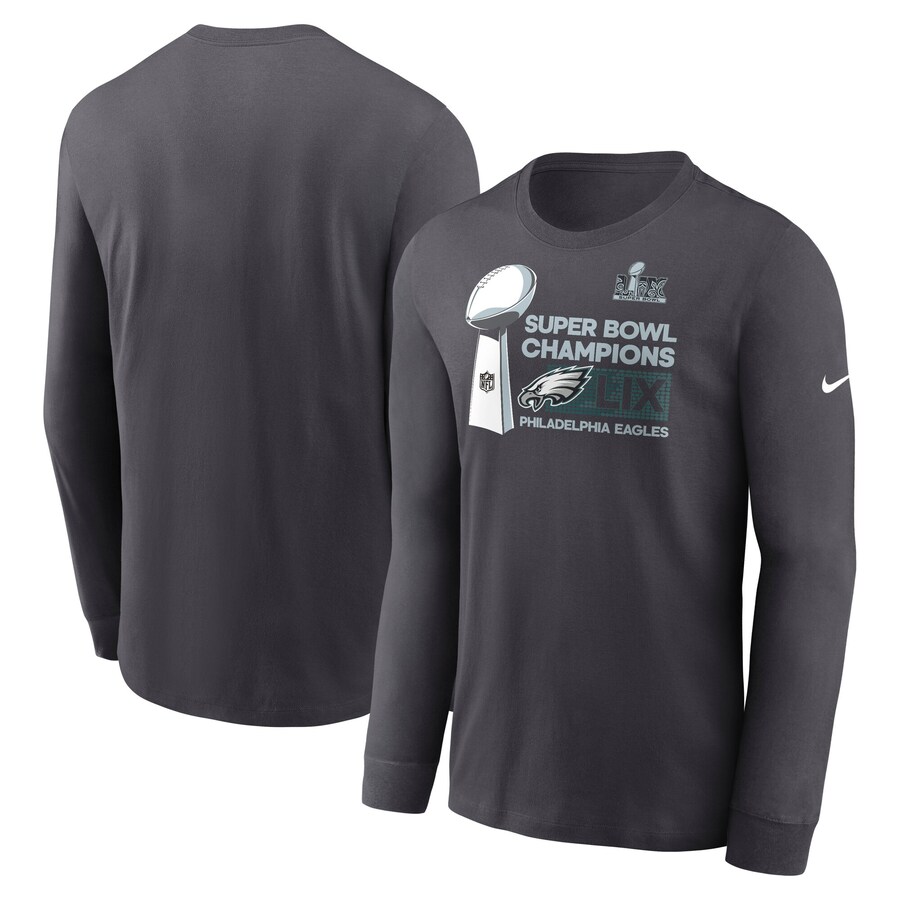 Men's Philadelphia Eagles Nike Anthracite Super Bowl LIX Champions Locker Room Trophy Collection Long Sleeve T-Shirt - Jersey