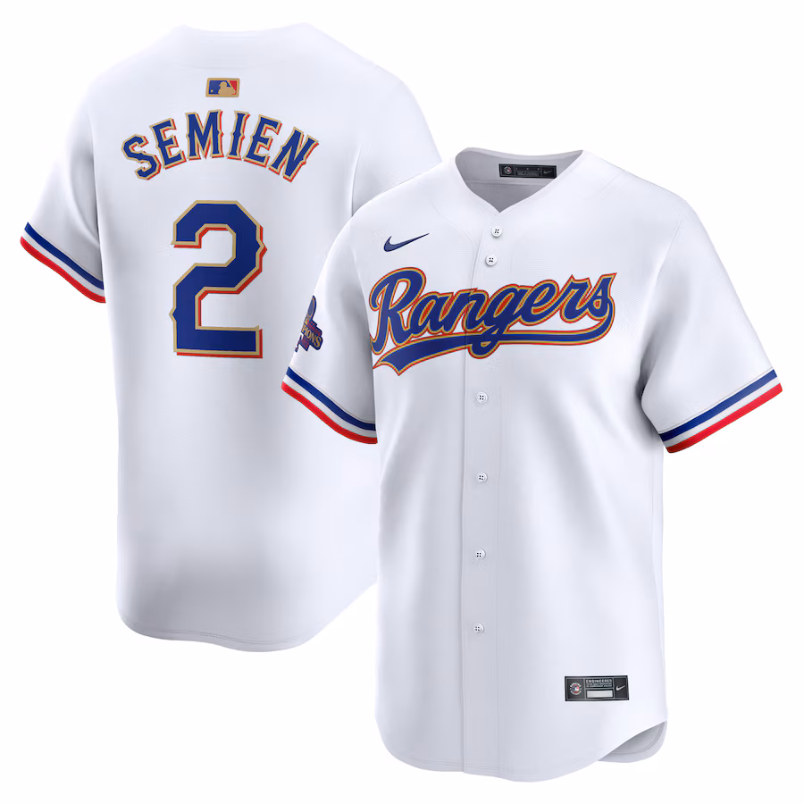 Men's Texas Rangers Marcus Semien Nike White 2024 Gold Collection Limited Player Jersey - Jersey