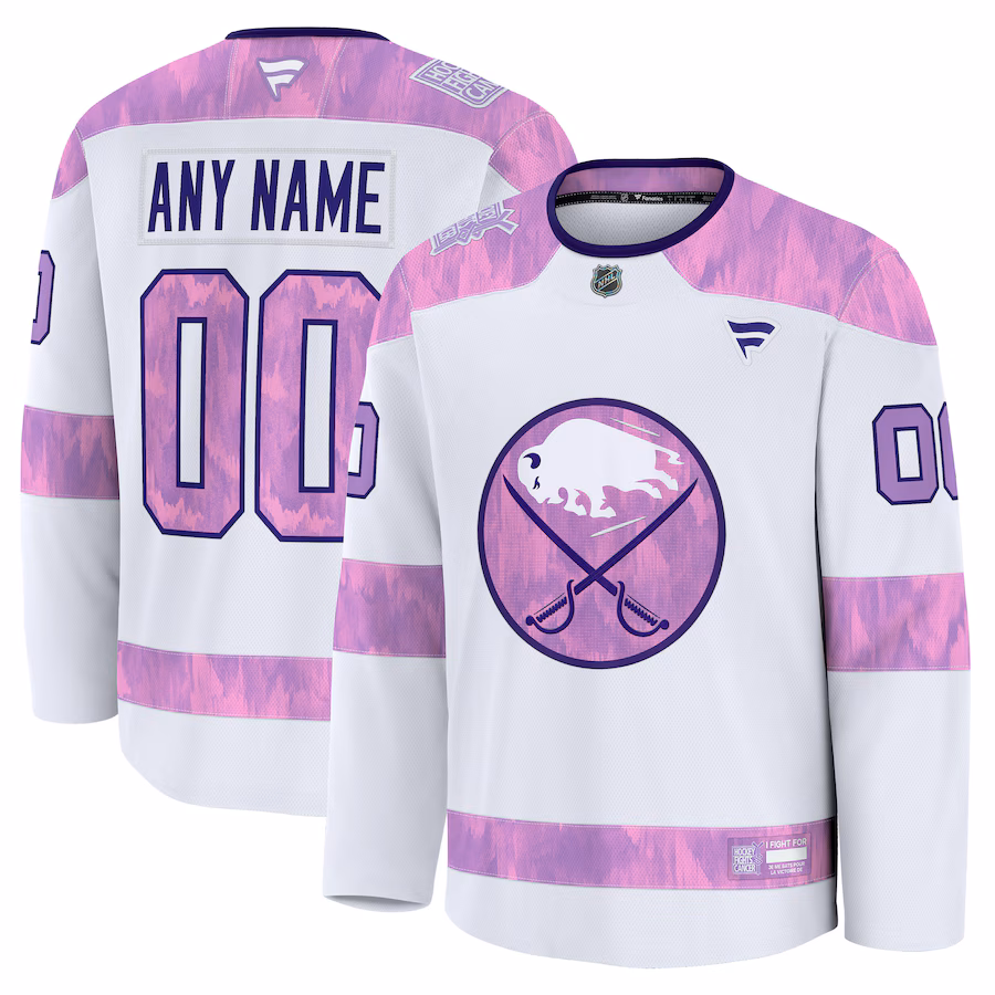 Men's Buffalo Sabres Fanatics White 2024 Hockey Fights Cancer Custom Practice Jersey - Jersey