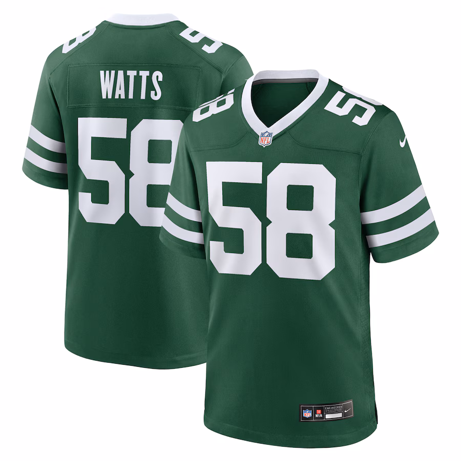 Men's New York Jets Eric Watts Nike Legacy Green Team Game Jersey - Jersey