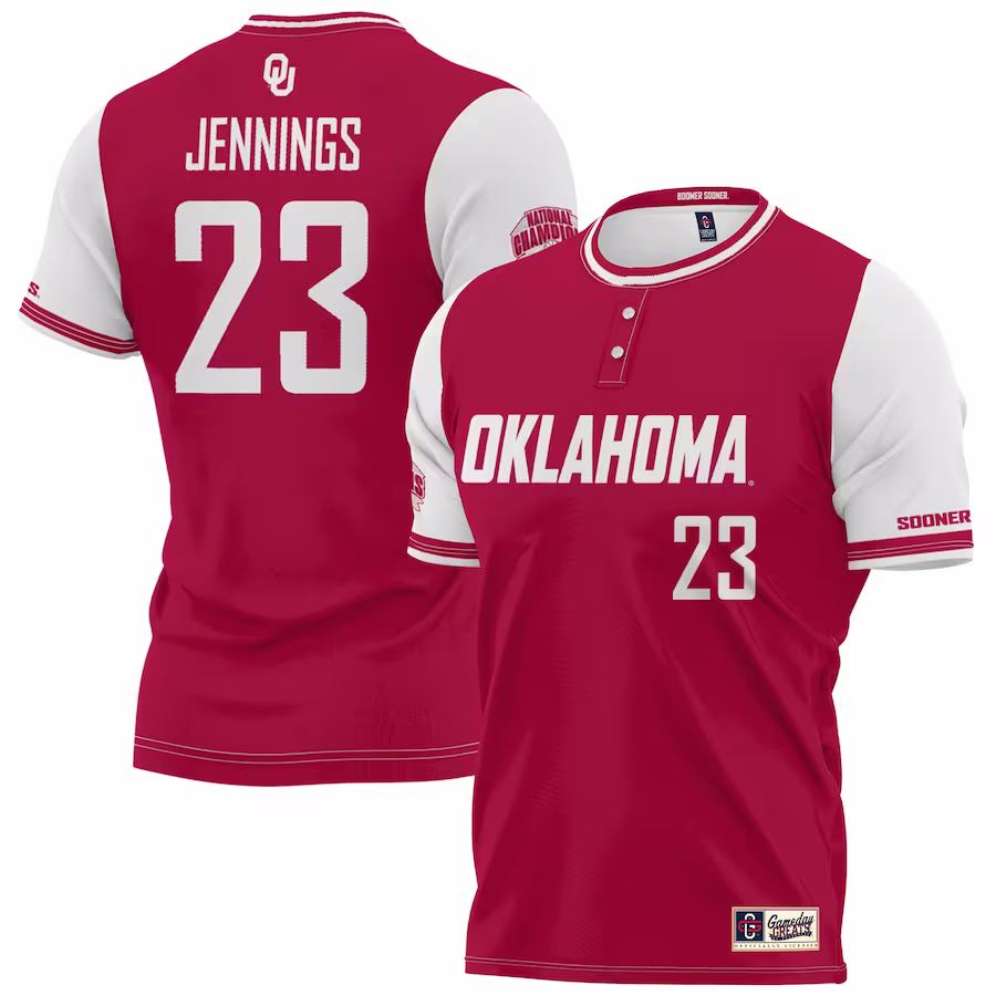 Tiare Jennings Oklahoma Sooners GameDay Greats Unisex 2023 NCAA Softball Women's College World Series Champions NIL Lightweight Replica Player Jersey - Crimson - Jersey