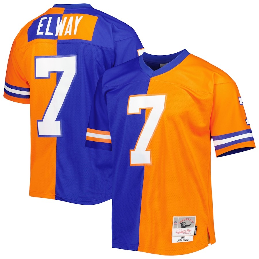 Men's Denver Broncos John Elway Mitchell & Ness Royal/Orange 1990 Split Legacy Replica Jersey - Jersey
