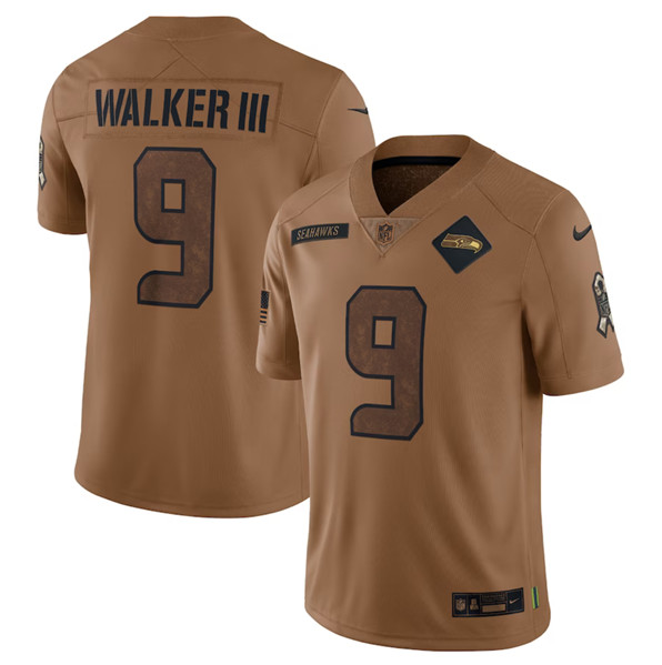 Men's Seattle Seahawks #9 Kenneth Walker III 2023 Brown Salute To Service Limited Football Stitched Jersey - Jersey