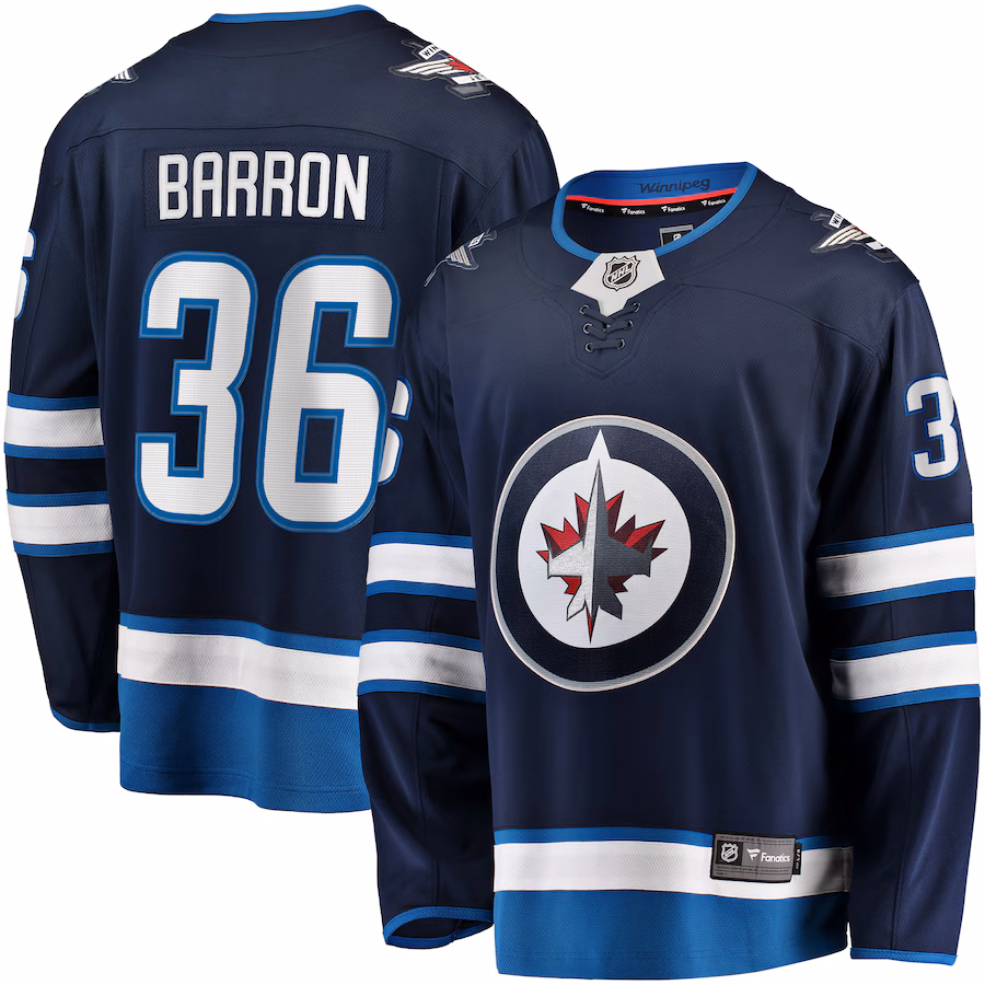 Men's Winnipeg Jets Morgan Barron Fanatics Navy Home Premier Breakaway Player Jersey - Jersey
