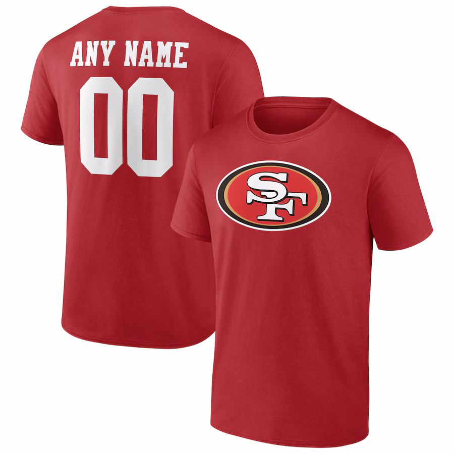 Men's San Francisco 49ers Scarlet Team Authentic Personalized Name & Number T-Shirt - Jersey