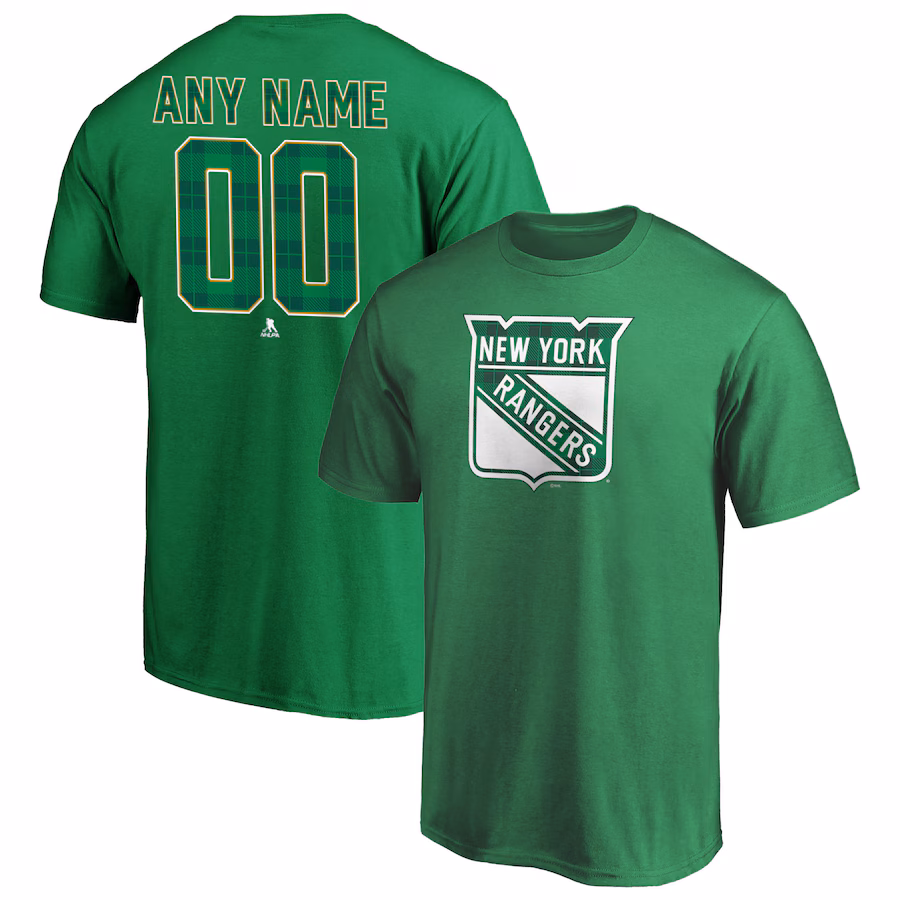 Men's New York Rangers Green Emerald Plaid Personalized Name & Number T-Shirt - Jersey