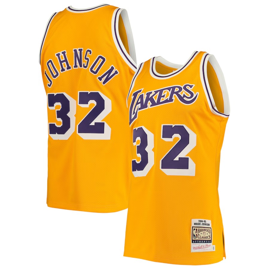 Men's Los Angeles Lakers Magic Johnson Mitchell & Ness Gold 1984/85 Hardwood Classics Authentic Jersey - Jersey