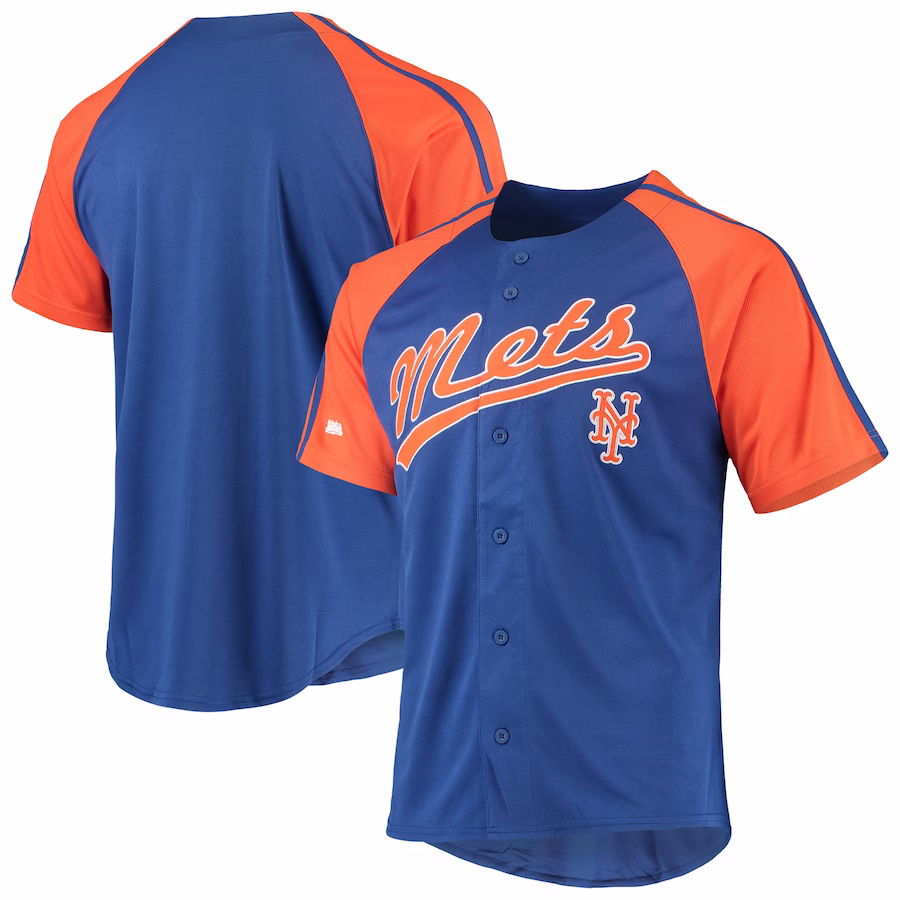 Men's New York Mets Stitches Royal Button-Down Raglan Replica Jersey - Jersey