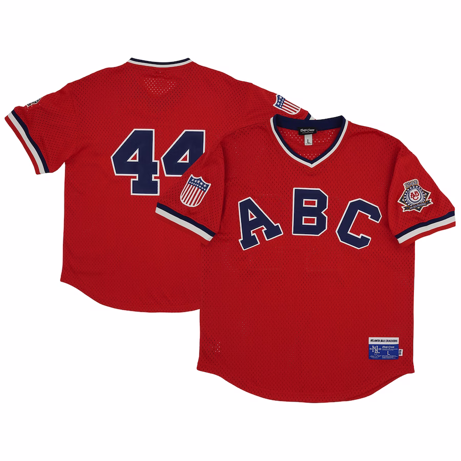 Youth Atlanta Black Crackers #44 Red Mesh Replica V-Neck Jersey - Jersey