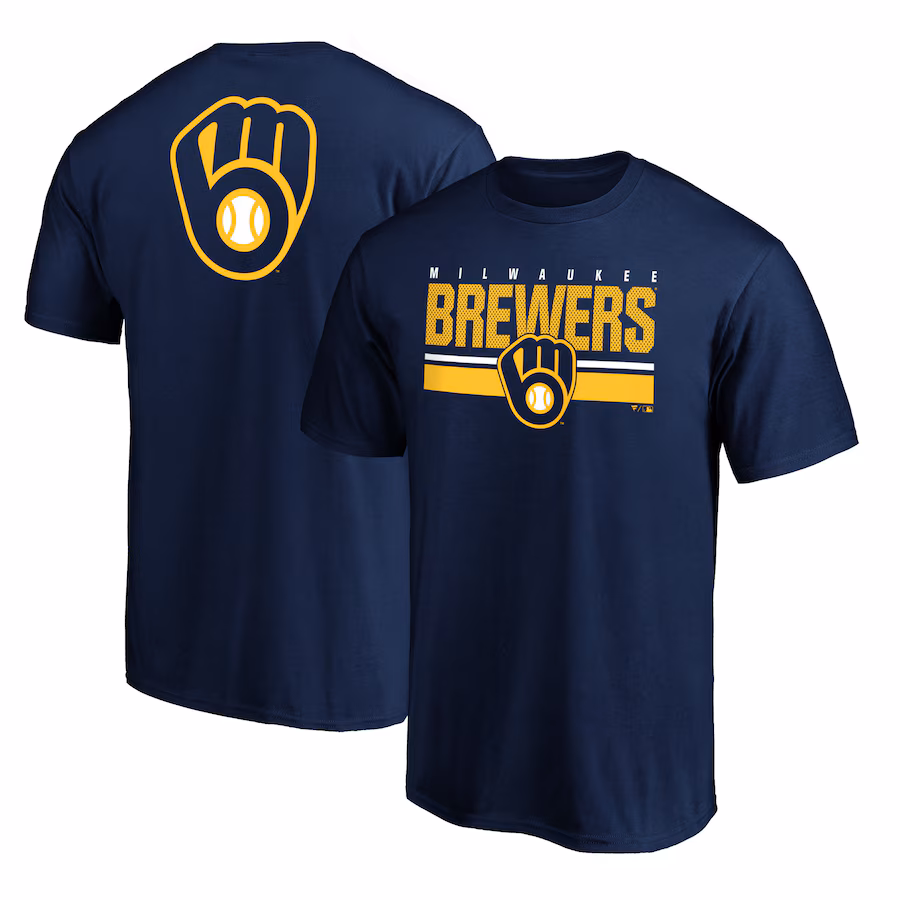 Men's Milwaukee Brewers Navy End Game Team Wordmark T-Shirt - Jersey