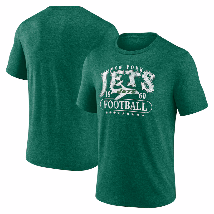 Men's New York Jets Fanatics Heather Green Official Retro Tri-Blend T-Shirt - Jersey