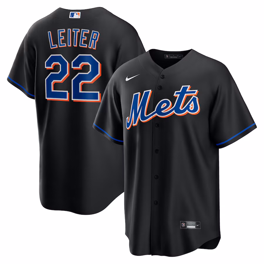 Men's New York Mets Al Leiter Nike Black 2022 Alternate Replica Player Jersey - Jersey