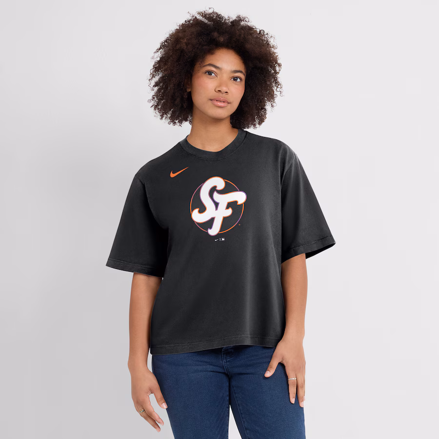 Women's San Francisco Giants Nike Black 2025 City Connect Logo Boxy T-Shirt - Jersey