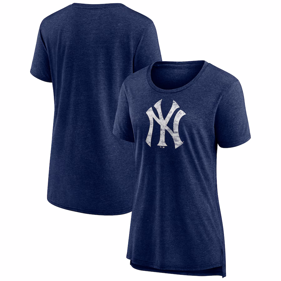 Women's New York Yankees Navy Weathered Official Logo Tri-Blend T-Shirt - Jersey