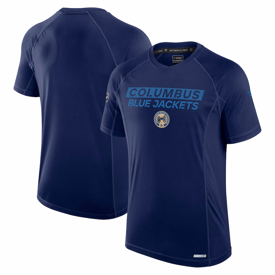 Men's Columbus Blue Jackets Fanatics Navy Authentic Pro Tech T-Shirt - Jersey