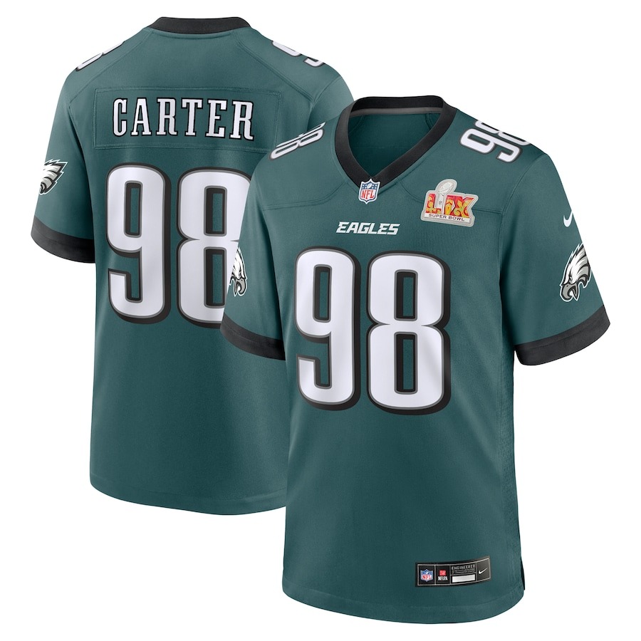 Men's Philadelphia Eagles Jalen Carter Nike Midnight Green Super Bowl LIX Game Player Jersey - Jersey
