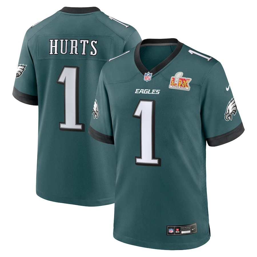 Men's Philadelphia Eagles Jalen Hurts Nike Midnight Green Super Bowl LIX Game Player Jersey - Jersey